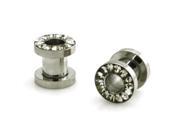 2g 6mm Stainless Steel Hollow Tunnel Ring of Gems Ear Expander Ear Plugs