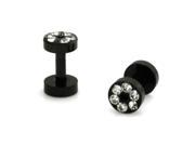 12g 2mm Black Stainless Steel Hollow Tunnel Ring of Gems Ear Expander Ear Plugs