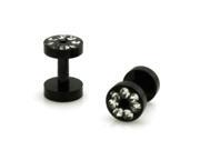 10g 2.5mm Black Stainless Steel Hollow Tunnel Ring of Gems Ear Expander Ear Plugs