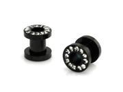 2g 6mm Black Stainless Steel Hollow Tunnel Ring of Gems Ear Expander Ear Plugs