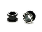 1 2 Gauge 12.7mm Black Stainless Steel Hollow Tunnel Ring of Gems Ear Expander Ear Plugs