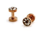 10g 2.5mm Rose Gold Stainless Steel Hollow Tunnel Ring of Gems Ear Expander Ear Plugs