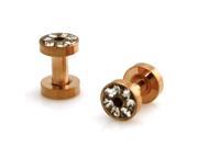 8g 3mm Rose Gold Stainless Steel Hollow Tunnel Ring of Gems Ear Expander Ear Plugs