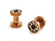 6g 4mm Rose Gold Stainless Steel Hollow Tunnel Ring of Gems Ear Expander Ear Plugs