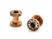 4g 5mm Rose Gold Stainless Steel Hollow Tunnel Ring of Gems Ear Expander Ear Plugs