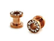 2g 6mm Rose Gold Stainless Steel Hollow Tunnel Ring of Gems Ear Expander Ear Plugs