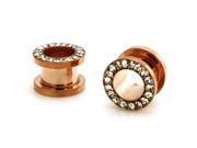 00g 9mm Rose Gold Stainless Steel Hollow Tunnel Ring of Gems Ear Expander Ear Plugs