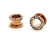 7 16 Gauge 11mm Rose Gold Stainless Steel Hollow Tunnel Ring of Gems Ear Expander Ear Plugs