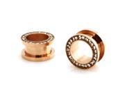 9 16 Gauge 14mm Rose Gold Stainless Steel Hollow Tunnel Ring of Gems Ear Expander Ear Plugs