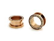 5 8 Gauge 16mm Rose Gold Stainless Steel Hollow Tunnel Ring of Gems Ear Expander Ear Plugs