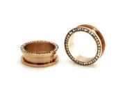 1 Gauge 25mm Rose Gold Stainless Steel Hollow Tunnel Ring of Gems Ear Expander Ear Plugs