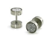 0g 8mm Stainless Steel Silver Glitter Fake Cheater Plugs