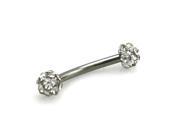 Stainless Steel Barbell Style White Cubic Zirconia Ball Eyebrow Piercing Ring