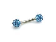 Stainless Steel Barbell Style Light Blue Cubic Zirconia Ball Eyebrow Piercing Ring