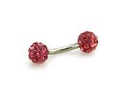 Stainless Steel Barbell Style Pink Cubic Zirconia Ball Eyebrow Piercing Ring
