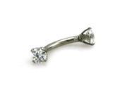 Stainless Steel Barbell Style White CZ Eyebrow Piercing Ring