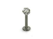Stainless Steel Labret Style White Cubic Zirconia Lip Piercing Ring