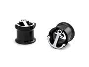 7 16 11mm Black Stainless Steel Hollow Tunnel White Anchor Ear Plugs