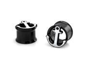 9 16 14mm Black Stainless Steel Hollow Tunnel White Anchor Ear Plugs