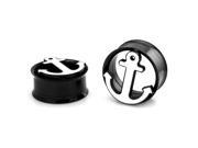 7 8 22mm Black Stainless Steel Hollow Tunnel White Anchor Ear Plugs