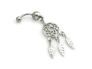 14g 1.6mm Stainless Steel Three Feather Dreamcatcher Dangle Belly Navel Ring