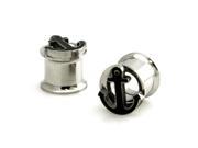 00g 9mm Stainless Steel Hollow Tunnel Black Anchor Ear Plugs