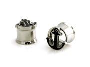12mm Stainless Steel Hollow Tunnel Black Anchor Ear Plugs