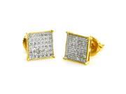 Gold Plated Sterling Silver 0.20 CTW Diamond Square Bed Stud Earrings