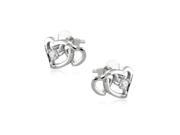 Sterling Silver Cubic Zirconia Double Heart Stud Earrings