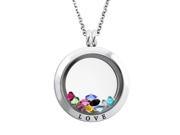 25 MM Stainless Steel Love Engraved Floating Glass Charm Locket Pendant Necklace