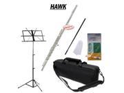 Hawk Silver Closed Holed Student Flute School Package with Case Music Stand and Cleaning Kit