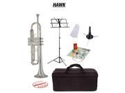 Hawk Nickel Bb Trumpet School Package with Case Music Stand Trumpet Stand and Cleaning Kit