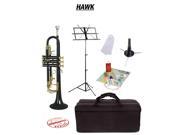 Hawk Black Bb Trumpet School Package with Case Music Stand Trumpet Stand and Cleaning Kit