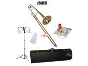 Hawk Gold Lacquer Slide Bb Trombone School Package with Case Music Stand and Cleaning Kit