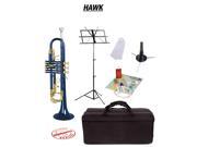 Hawk Blue Bb Trumpet School Package with Case Music Stand Trumpet Stand and Cleaning Kit