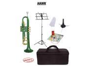 Hawk Green Bb Trumpet School Package with Case Music Stand Trumpet Stand and Cleaning Kit