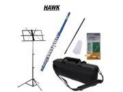 Hawk Blue Closed Hole C Flute School Package with Case Music Stand and Cleaning Kit