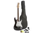 Fever Full Size Electric Guitar with Gig Bag Clip on Tuner Cable Strap and Strings Color Black