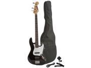 Fever 4 String Electric Jazz Bass Style with Gig Bag Clip on Tuner Cable and Strap Color Black