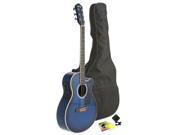 Fever Full Size Jumbo Body Steel String Acoustic Electric Guitar Blue with Bag Tuner and Strings
