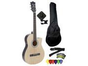 Fever 3 4 Size Acoustic Cutaway Guitar Package Natural with Gig Bag Guitar Tuner Picks and Strap FV 030C NT PACK