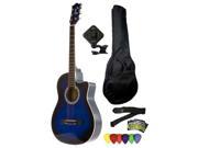 Fever 3 4 Size Acoustic Cutaway Guitar Package Blueburst with Gig Bag Guitar Tuner Picks and Strap FV 030C DBL PACK