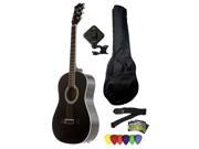 Fever 3 4 Size Acoustic Guitar Package Black with Gig Bag Guitar Tuner Picks and Strap FV 030 BK PACK
