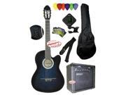 Fever Nylon String Acoustic Electric Guitar Blueburst Package 20 Watts Amplifier with Bag Chromatic Tuner Set Of Strings Strap and Picks 039CEQ DBL PACK