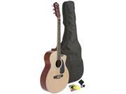 Fever Full Size Jumbo Body Steel String Acoustic Guitar Natural with Bag Tuner and Strings