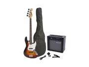 Fever 4 String Electric Jazz Bass Style with 20 Watts Amplifier Gig Bag Clip on Tuner Cable and Strap Color Sunburst