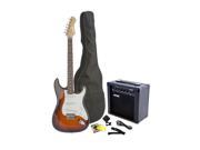 Fever Full Size Electric Guitar with 20 Watts Amplifier Gig Bag Clip on Tuner Cable Strap and Strings Color Sunburst