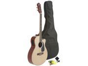 Fever Full Size Jumbo Body Steel String Acoustic Electric Guitar Natural with Bag Tuner and Strings