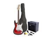 Fever Full Size Electric Guitar with 20 Watts Amplifier Gig Bag Clip on Tuner Cable Strap and Strings Color Red