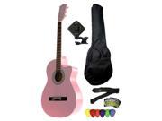 Fever 3 4 Size Acoustic Cutaway Guitar Package Pink with Gig Bag Guitar Tuner Picks and Strap FV 030C PK PACK